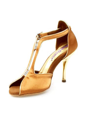 Carica immagine nella Galleria, ELIDE (401) - Sandalo da Donna in Raso Seta Bronzo con Tacco a Spillo Oro
