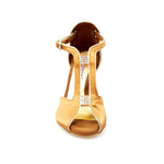Load image into Gallery viewer, Fascino (401) - Woman&#39;s Sandal in Bronze Silk Satin with Gold Stiletto Heel
