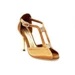 Load image into Gallery viewer, Fascino (401) - Woman&#39;s Sandal in Bronze Silk Satin with Gold Stiletto Heel

