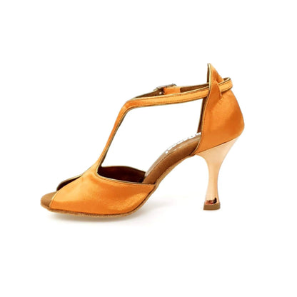 Sandalo da donna Wish Dance Shop ELIDE (401) in raso di seta rame con tacco laminato oro ramato e dettagli a rocchetto