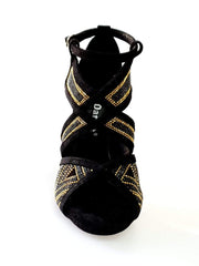 Load image into Gallery viewer, Wish Dance Shop Glam - Scarpa da donna in Camoscio e Miniborchie Oro e Nere
