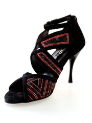 Carica immagine nella Galleria, Wish Dance Shop Glam - Scarpa da donna in Camoscio e Miniborchie Rosse e Nere
