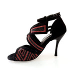 Carica immagine nella Galleria, Wish Dance Shop Glam - Scarpa da donna in Camoscio e Miniborchie Rosse e Nere
