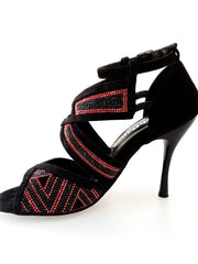 Carica immagine nella Galleria, Wish Dance Shop Glam - Scarpa da donna in Camoscio e Miniborchie Rosse e Nere
