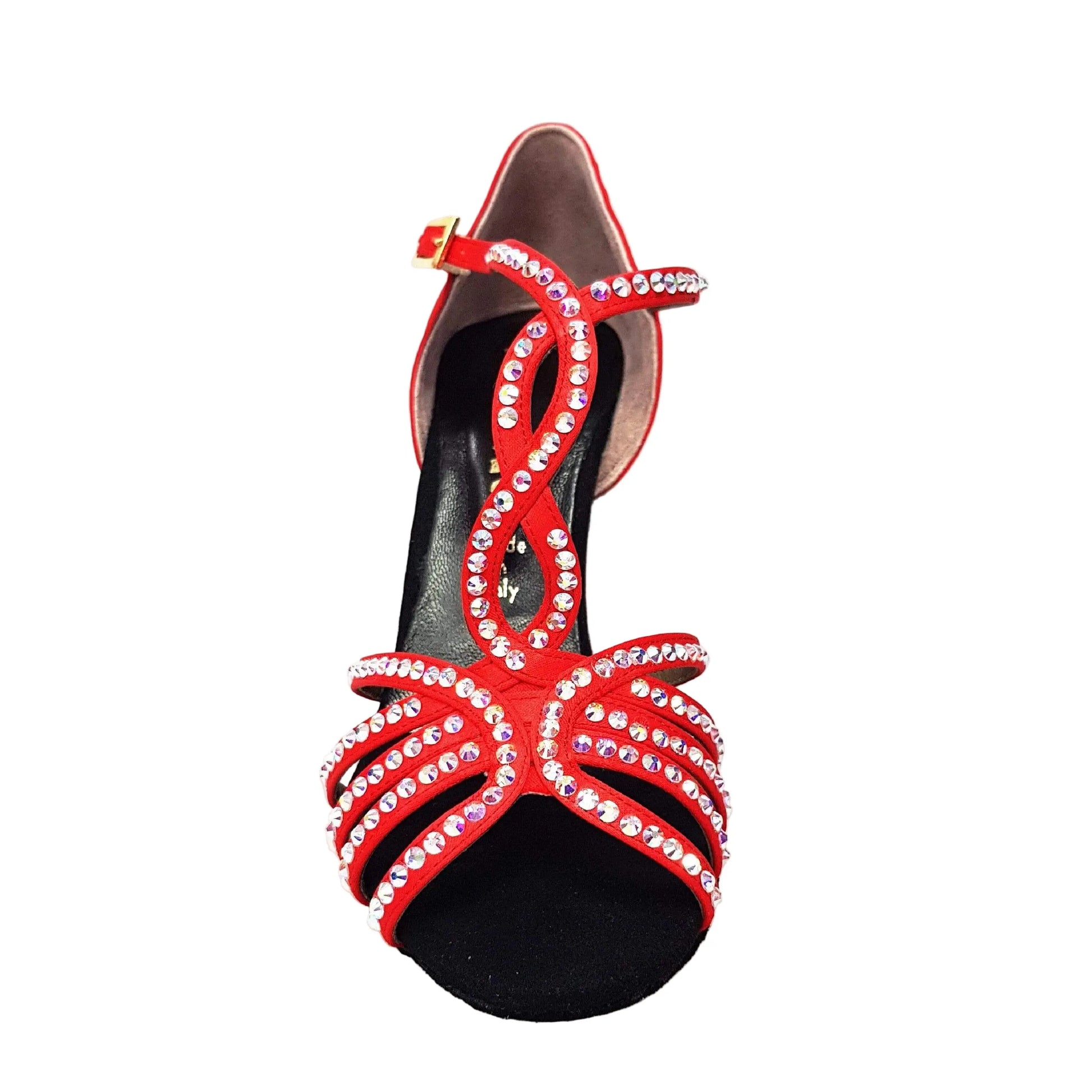Scarpa da donna Infinity BI-Flex in raso seta rosso con Swarovski parziali, rivestimento interno in pelle e suola Extraflex Competition