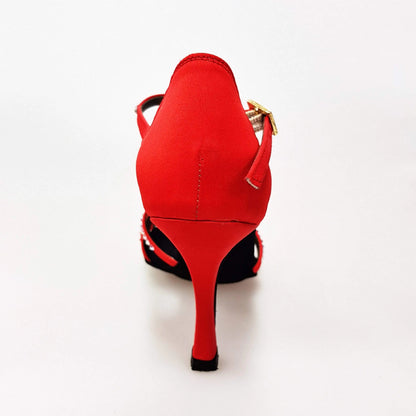 Scarpa da donna Wish Dance Shop Infinity (BI-Flex) in raso seta rosso con Swarovski parziali e suola extraflex per competizione