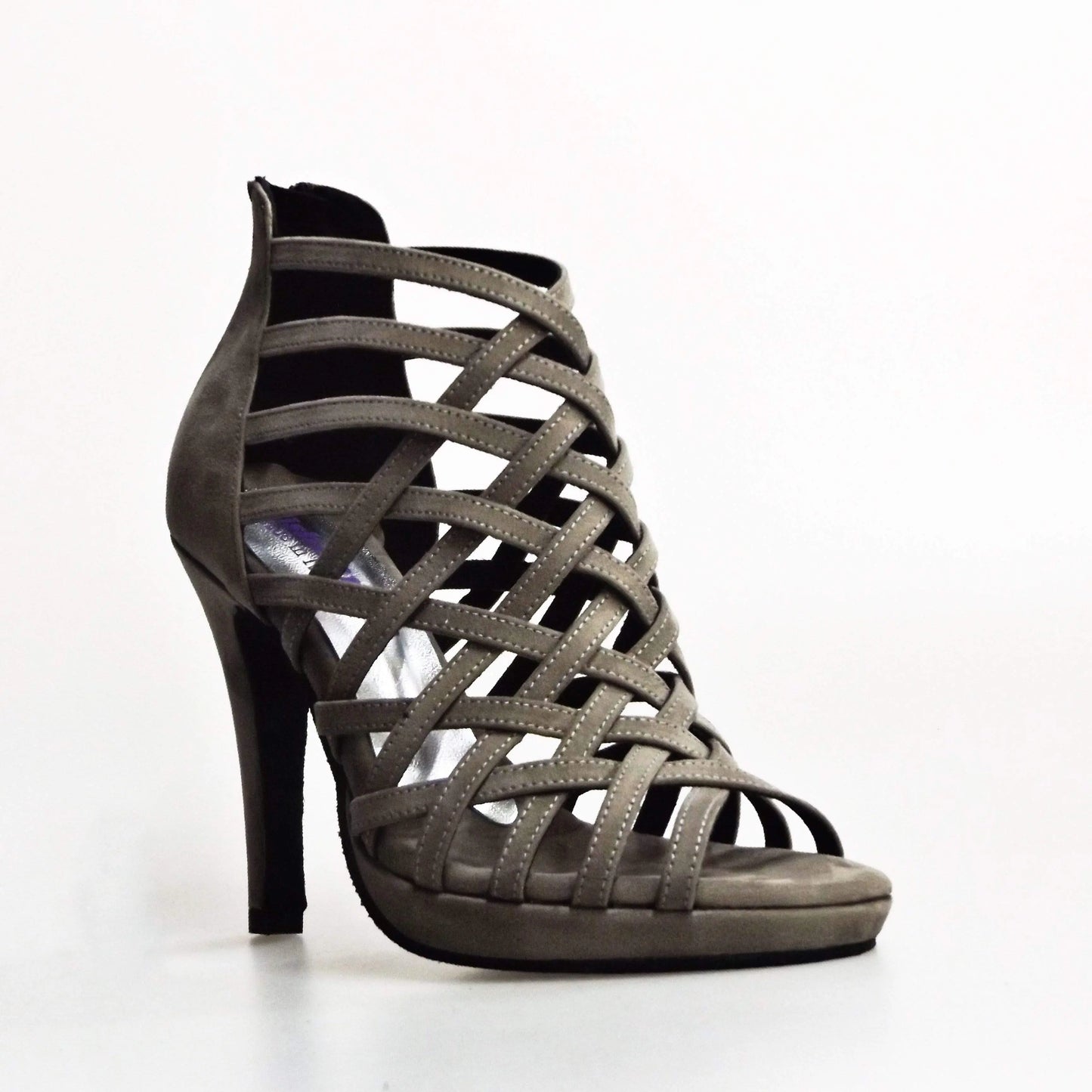 Scarpa donna Intrigo in camoscio grigio con tacco a spillo largo e plateau, marca Wish Dance Shop.
