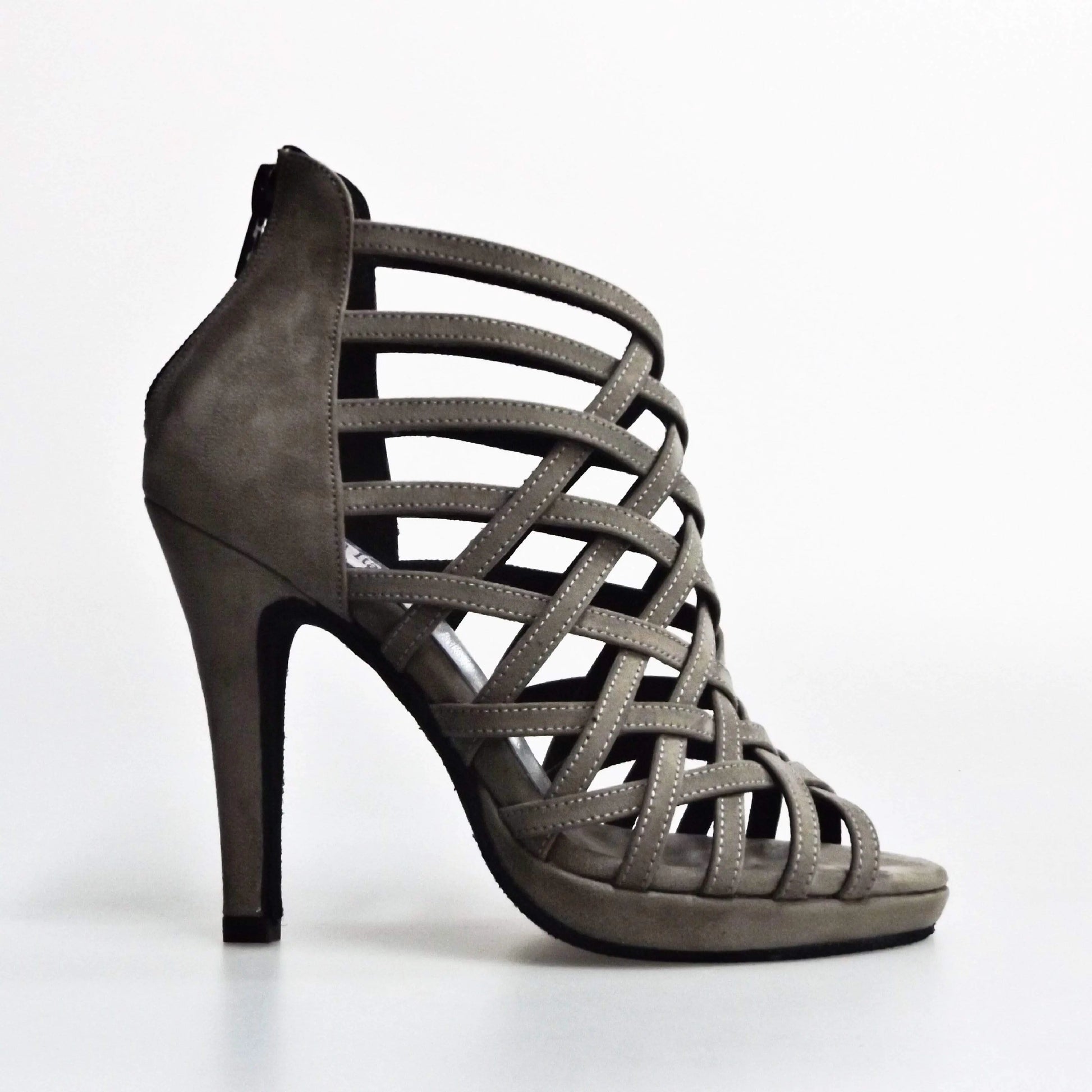 Scarpa donna Intrigo (780) Wish Dance Shop in camoscio grigio con tacco a spillo largo e plateau, vista laterale