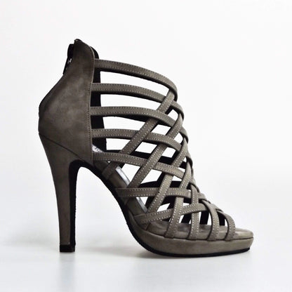 Scarpa donna Intrigo (780) Wish Dance Shop in camoscio grigio con tacco a spillo largo e plateau, vista laterale