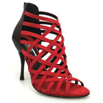 Load image into Gallery viewer, Wish Dance Shop Intrigo in Camoscio Rosso con tallone in Lurex Nero
