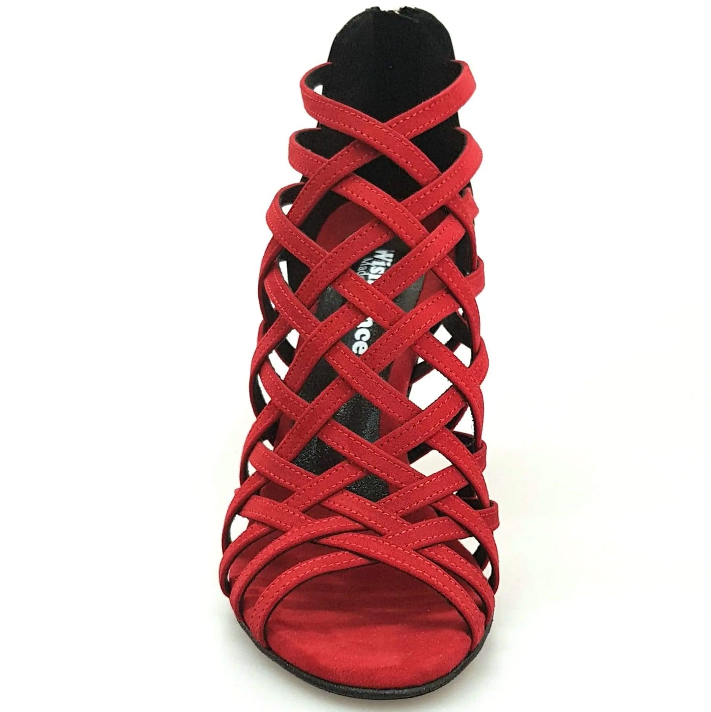 Scarpa da donna Intrigo (780) in camoscio rosso con tallone in lurex nero e tacco slim, elegante e moderna.