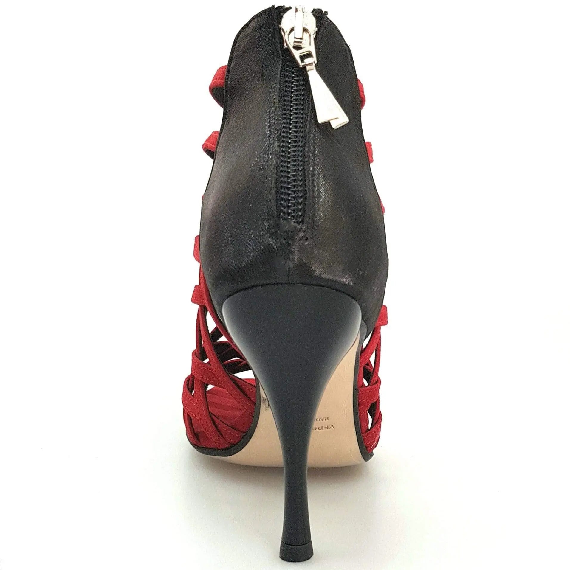 Scarpa da donna Intrigo 780 in camoscio rosso con dettaglio in lurex nero e tacco slim, marca Wish Dance Shop.