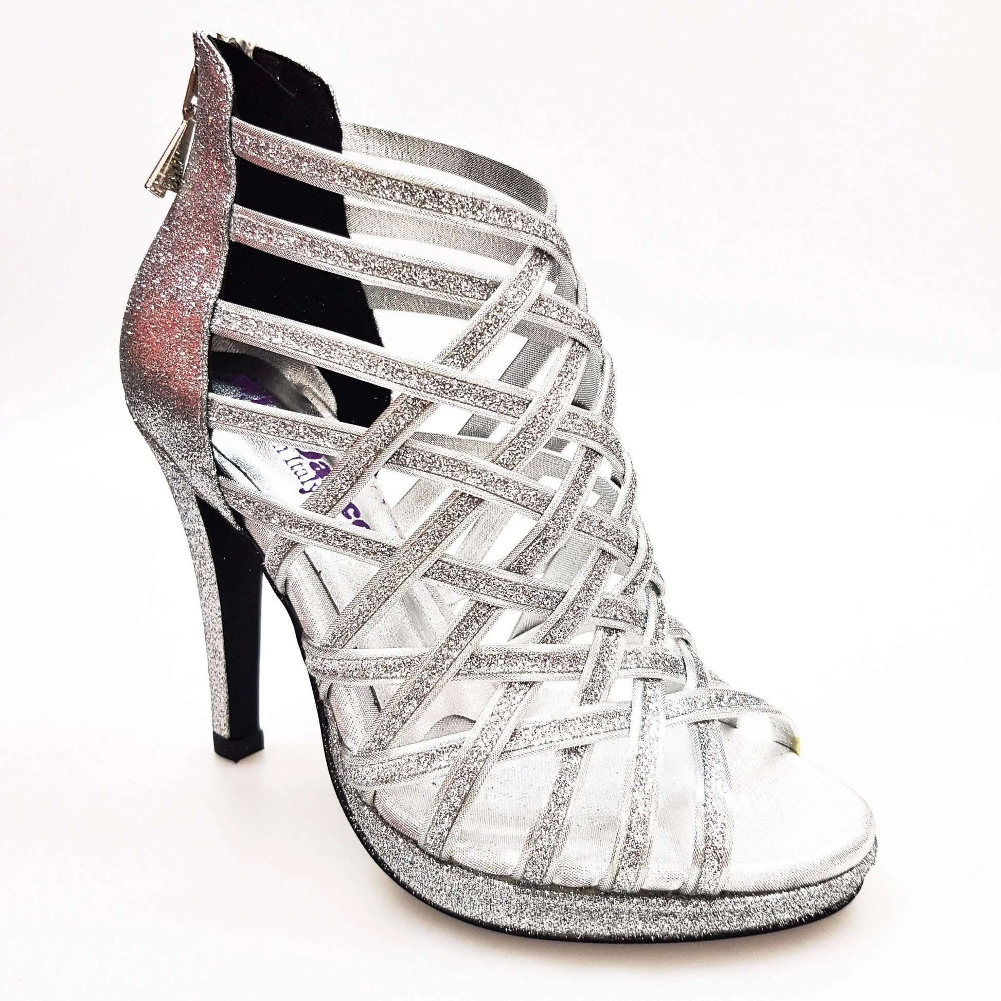 Scarpa donna Wish Dance Shop INTRIGO (780) in glitter argento, tacco alto a spillo largo e plateau con rivestimento glitter.