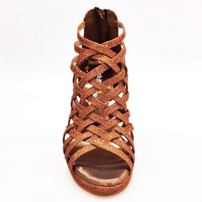 Scarpa da donna Intrigo Wish Dance Shop in glitter bronzo con tacco alto a spillo e plateau laminato oro ramato