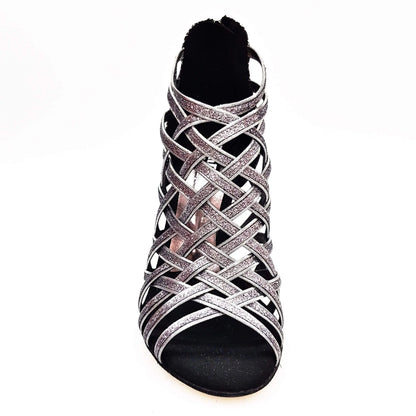 Scarpa da donna Intrigo (780) Wish Dance in glitter carbon con tallone ricamato fiorato argentato e tacco slim.