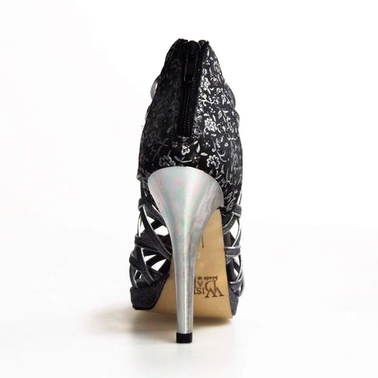 Scarpa da donna Intrigo 780 Wish Dance Shop in glitter carbon e fiorato argento con tacco alto e plateau elegante