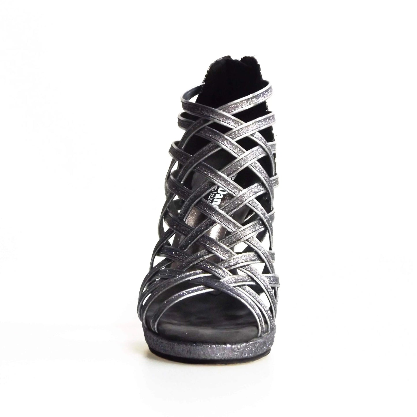 Scarpa da donna Intrigo (780) Wish Dance Shop in glitter carbon con tallone fiorato argento, tacco alto a spillo e plateau