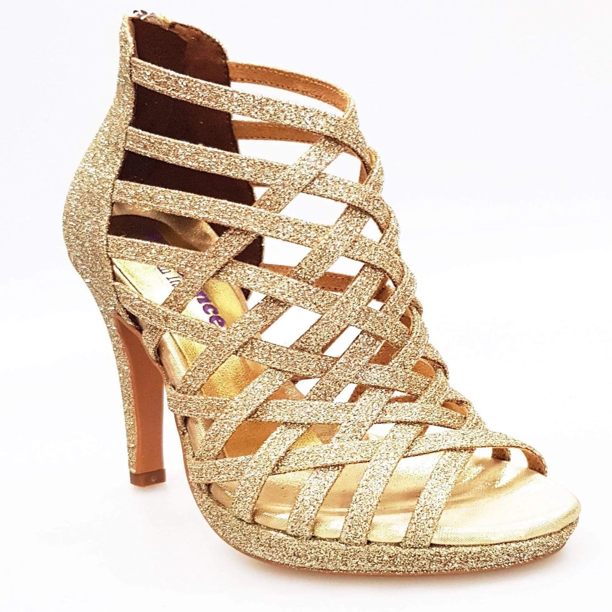 Scarpa da donna Intrigo (780) Wish Dance Shop in glitter platino con tacco a spillo e plateau, dettaglio elegante.