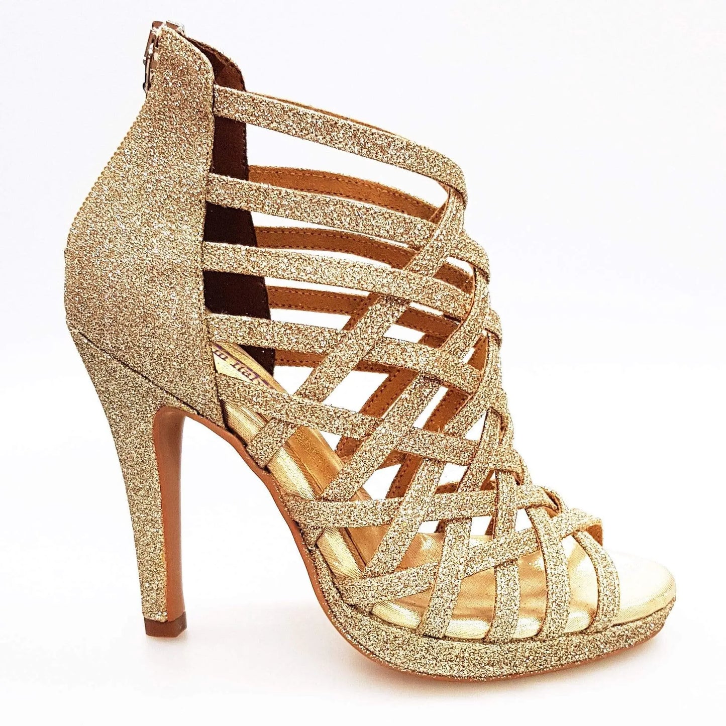 Scarpa da donna Wish Dance Shop Intrigo 780 in glitter platino con tacco a spillo e plateau, dettagli eleganti e lucenti.