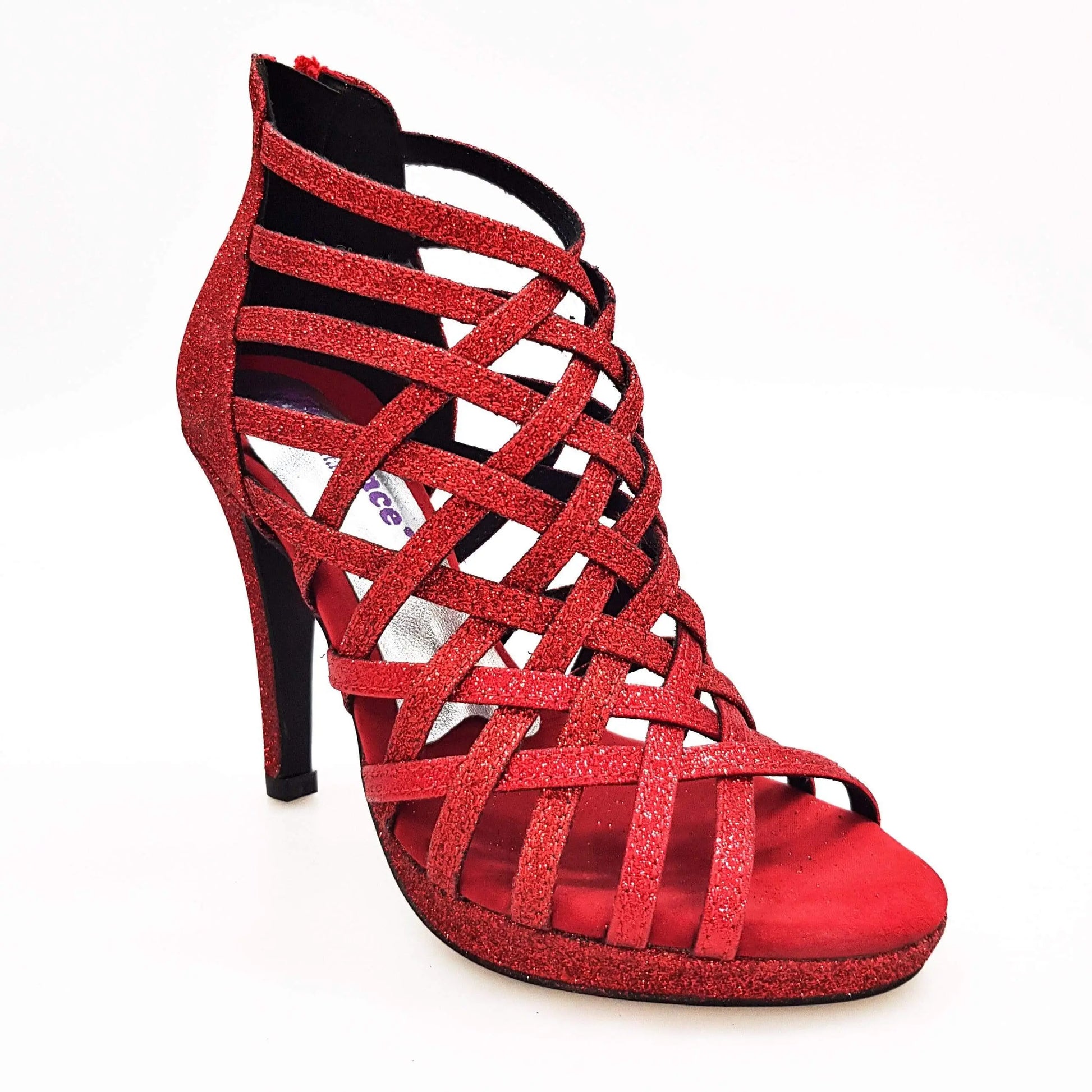 Scarpa da donna Intrigo (780) Wish Dance Shop in glitter rosso con tacco alto a spillo largo e plateau flessibile