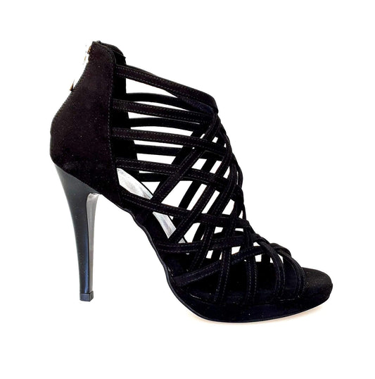 Sandalo donna Intrigo (780) in camoscio nero, Wish Dance Shop, con tacco a spillo largo e plateau, scarpa elegante e comoda