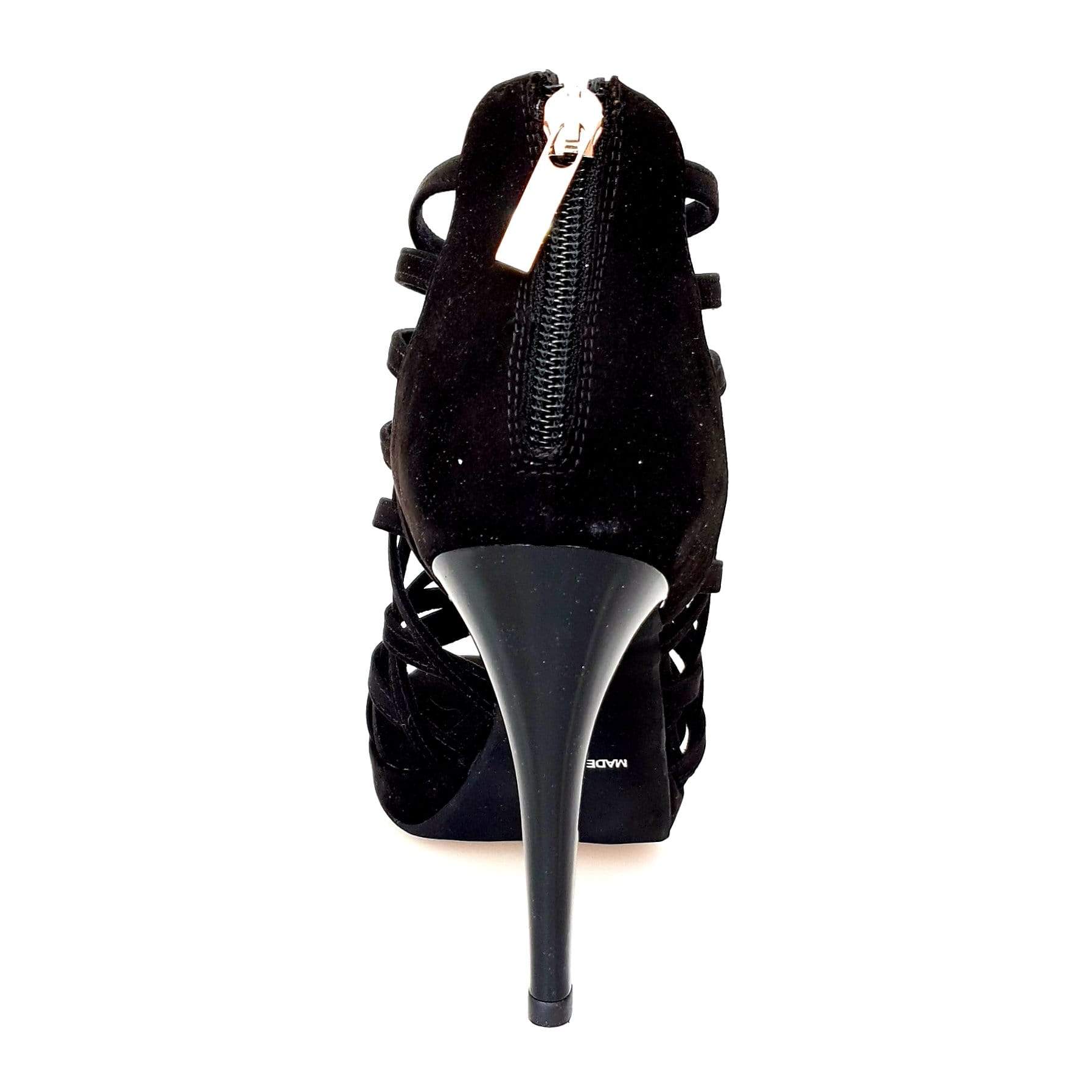 Sandalo da donna Intrigo (780) in camoscio nero con tacco a spillo largo e plateau, scarpa elegante Wish Dance Shop
