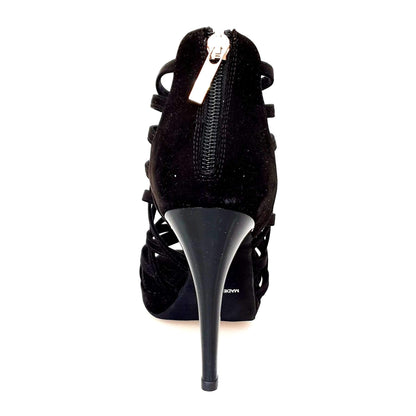 Sandalo da donna Intrigo (780) in camoscio nero con tacco a spillo largo e plateau, scarpa elegante Wish Dance Shop