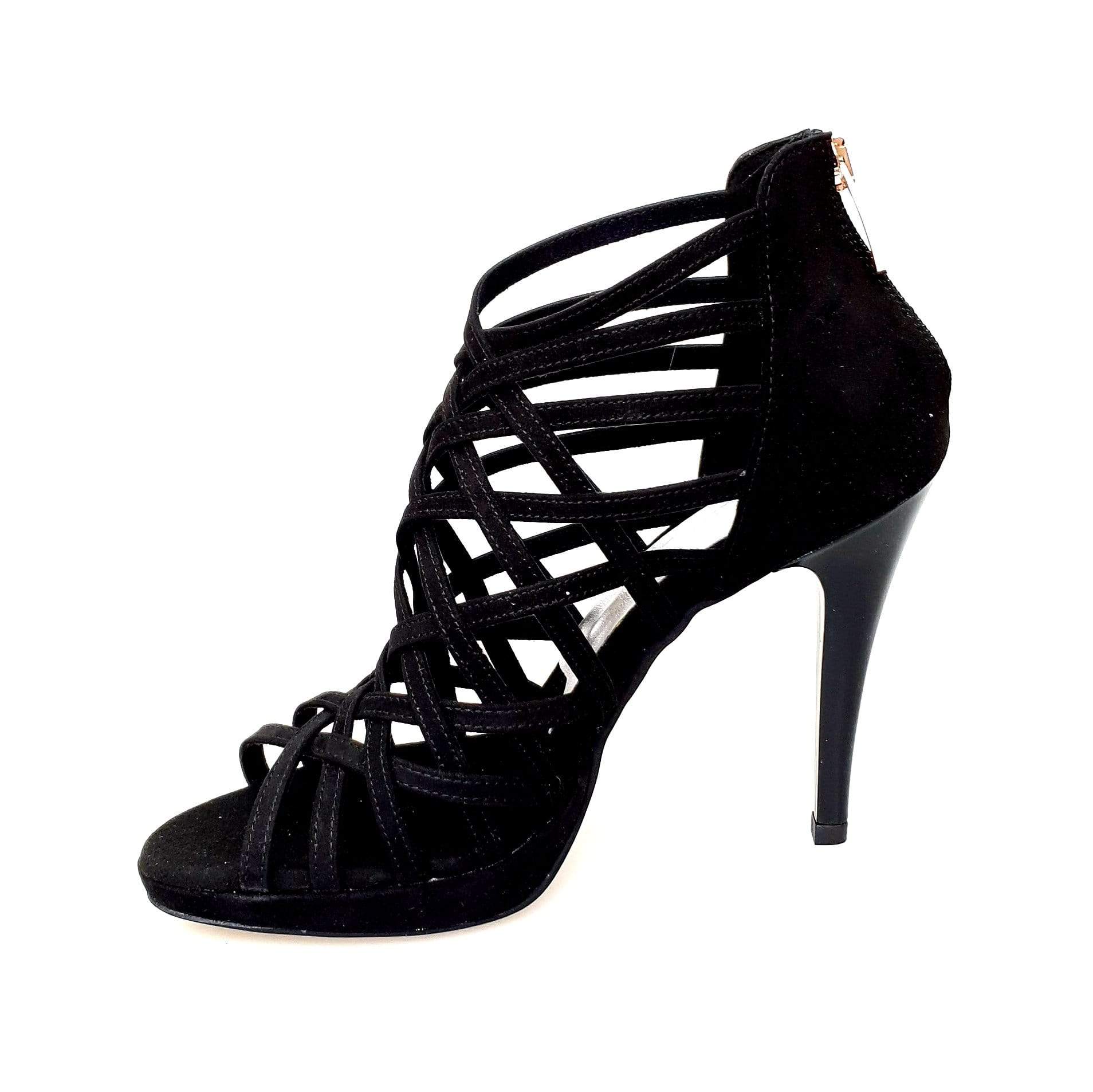 Sandalo da donna Intrigo in camoscio nero con tacco a spillo largo e plateau, scarpa elegante Wish Dance Shop