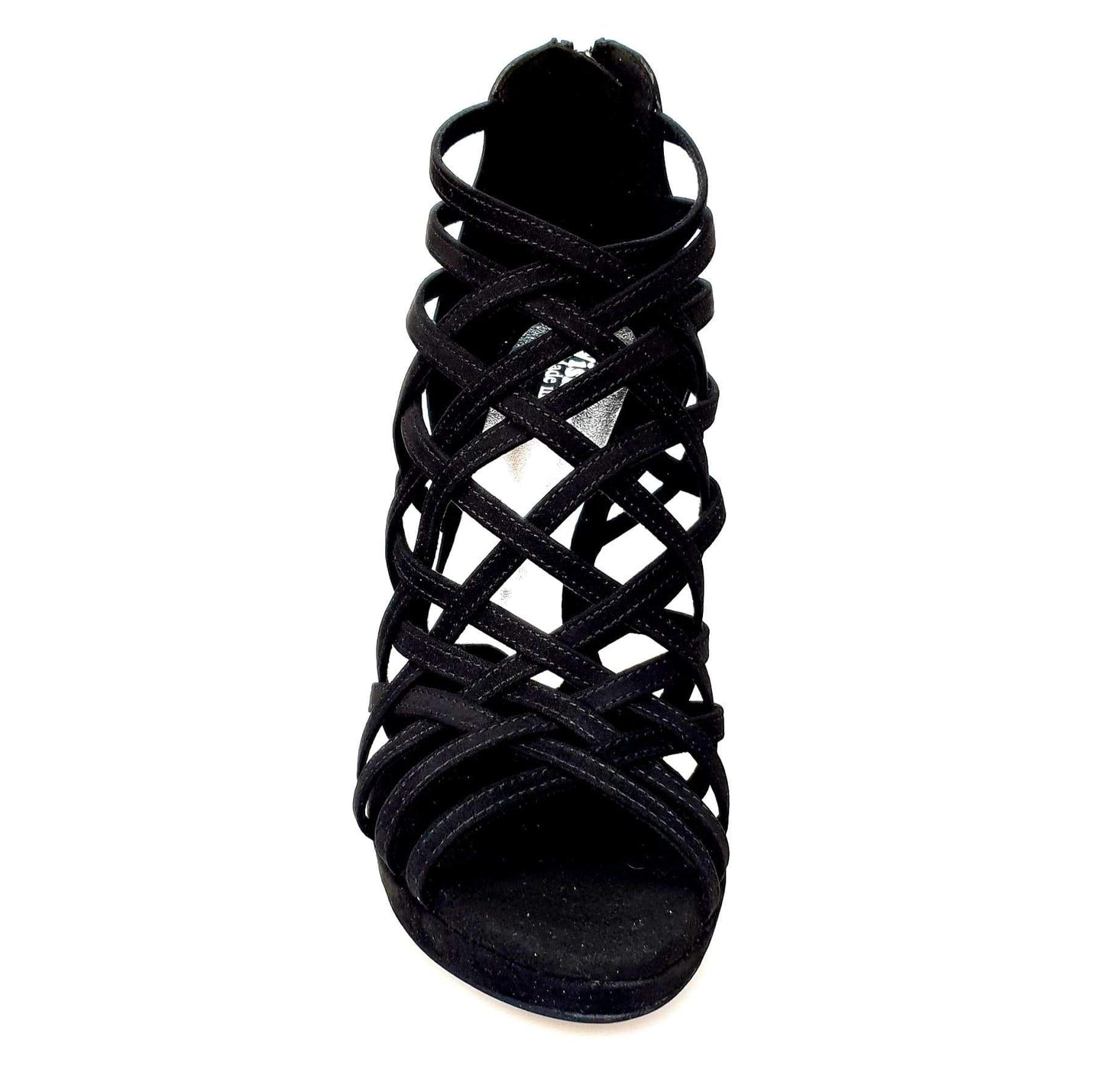 Sandalo donna Intrigo (780) di Wish Dance Shop in camoscio nero con tacco a spillo largo e plateau, scarpa elegante e alla moda