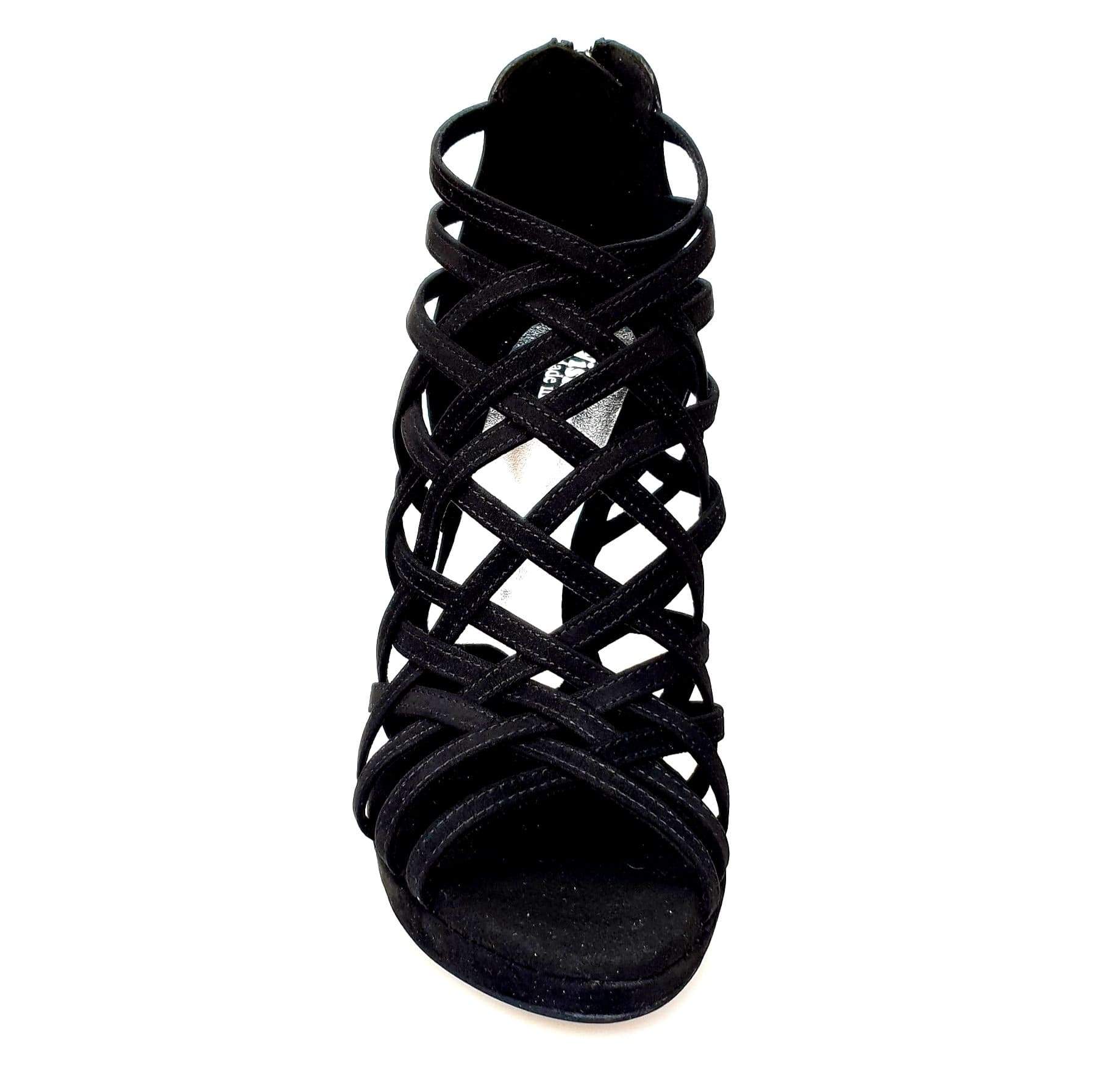 Sandalo donna Intrigo (780) di Wish Dance Shop in camoscio nero con tacco a spillo largo e plateau, scarpa elegante e alla moda