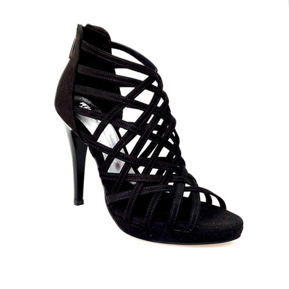 Sandalo da donna Intrigo (780) in camoscio nero con tacco a spillo largo e plateau, scarpa Wish Dance Shop