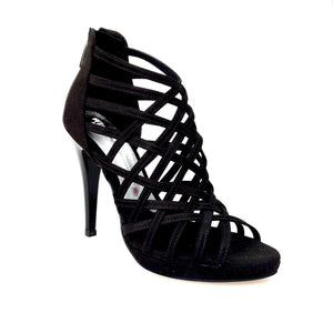 Intrigo (780) - Woman's Sandal in Black Suede with Wide Stiletto Heel and Plateau