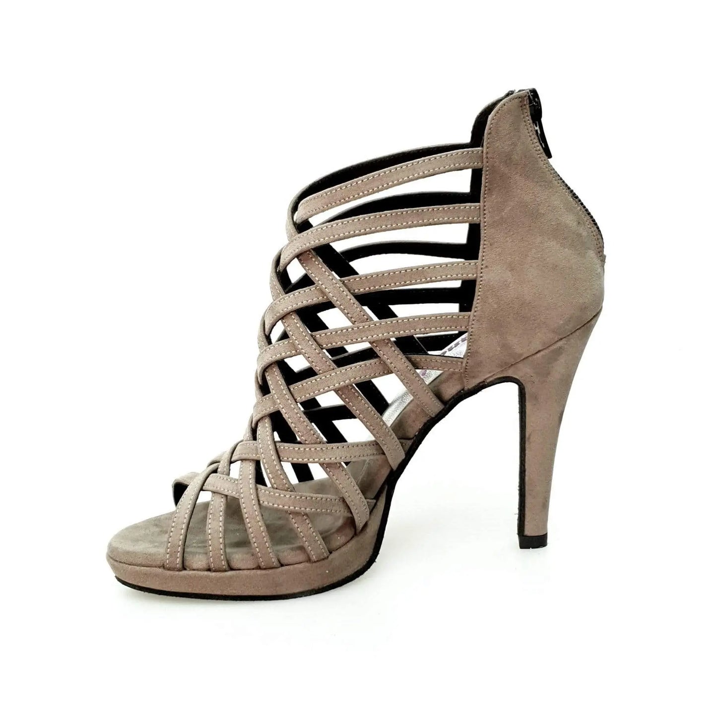 Scarpa da donna Intrigo (780) in camoscio grigio tortora, tacco a spillo largo e plateau, Wish Dance Shop.