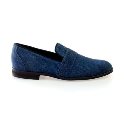 Mocassino da uomo Jackson in tessuto jeans blu con fodera in vera pelle italiana, scarpa casual Wish Dance Shop.