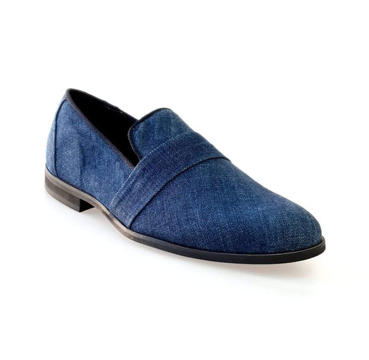 Mocassino da uomo Jackson in tessuto jeans blu con fodera in vera pelle, scarpa Wish Dance Shop elegante e comoda.