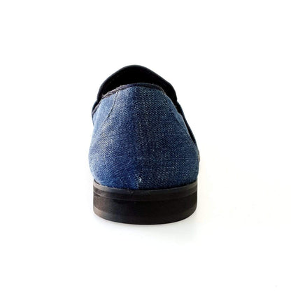 Scarpa mocassino da uomo Wish Dance Shop Jackson in tessuto jeans blu, con fodera in vera pelle italiana, stile casual elegante.