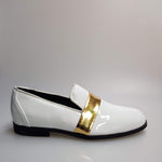 Load image into Gallery viewer, Wish Dance Shop Jackson Mocassino Vernice Bianca e Fascia Oro
