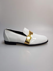 Carica immagine nella Galleria, Wish Dance Shop Jackson Mocassino Vernice Bianca e Fascia Oro
