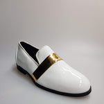 Load image into Gallery viewer, Wish Dance Shop Jackson Mocassino Vernice Bianca e Fascia Oro
