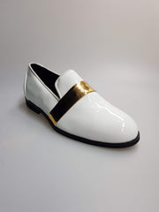 Carica immagine nella Galleria, Wish Dance Shop Jackson Mocassino Vernice Bianca e Fascia Oro
