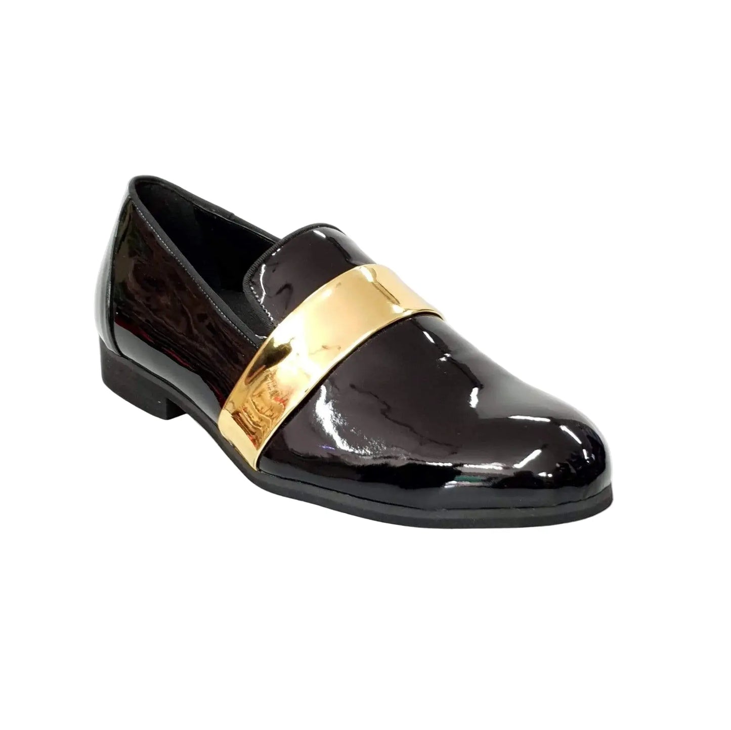 Mocassino uomo in pelle nera lucida con fascia oro, scarpa elegante in stile moccasino di Wish Dance Shop