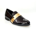 Load image into Gallery viewer, Wish Dance Shop Jackson Mocassino Vernice Nera e Fascia Oro
