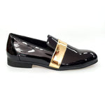 Load image into Gallery viewer, Wish Dance Shop Jackson Mocassino Vernice Nera e Fascia Oro
