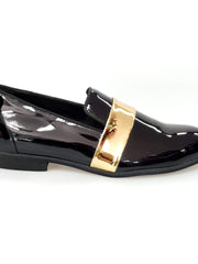 Carica immagine nella Galleria, Wish Dance Shop Jackson Mocassino Vernice Nera e Fascia Oro
