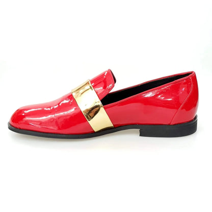 Mocassino in vernice rossa con fascia oro di Jackson, Wish Dance Shop, rivestito in vera pelle italiana.
