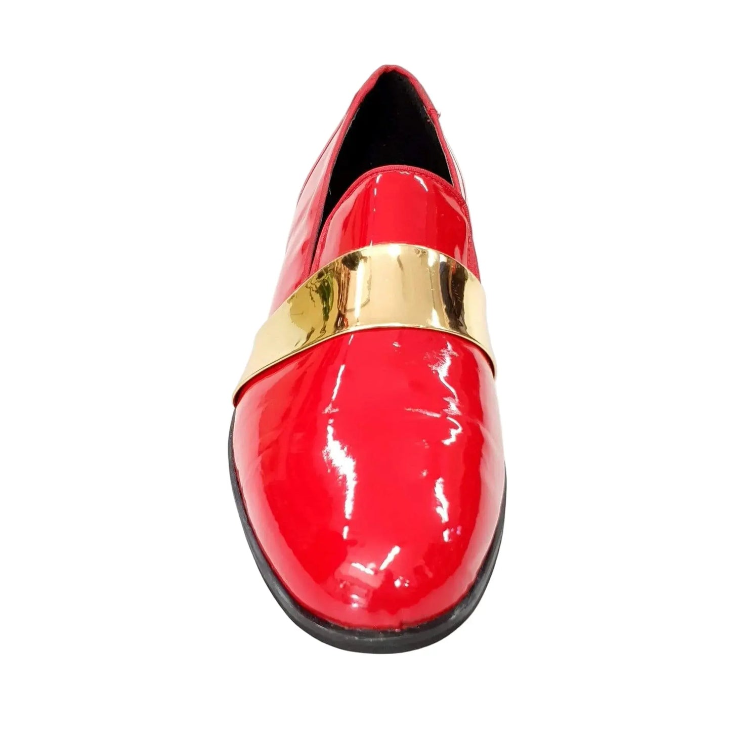 Mocassino Jackson in vernice rossa con fascia oro, foderato in vera pelle italiana, stile elegante e raffinato