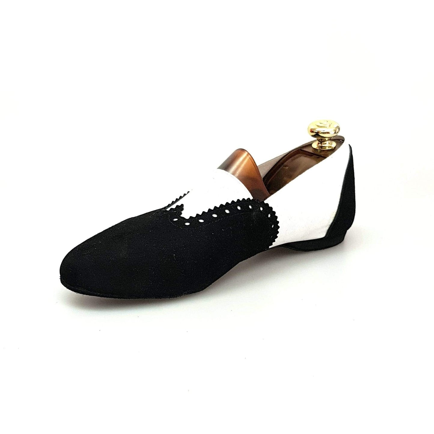 Scarpa jazz Roly Jazz 06 in camoscio nero con elastico bianco e suola bufalo, design confortevole e flessibile.