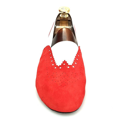 Scarpa jazz Roly Jazz 06 in camoscio rosso con elastico bianco e suola bufalo, design confortevole e flessibile.