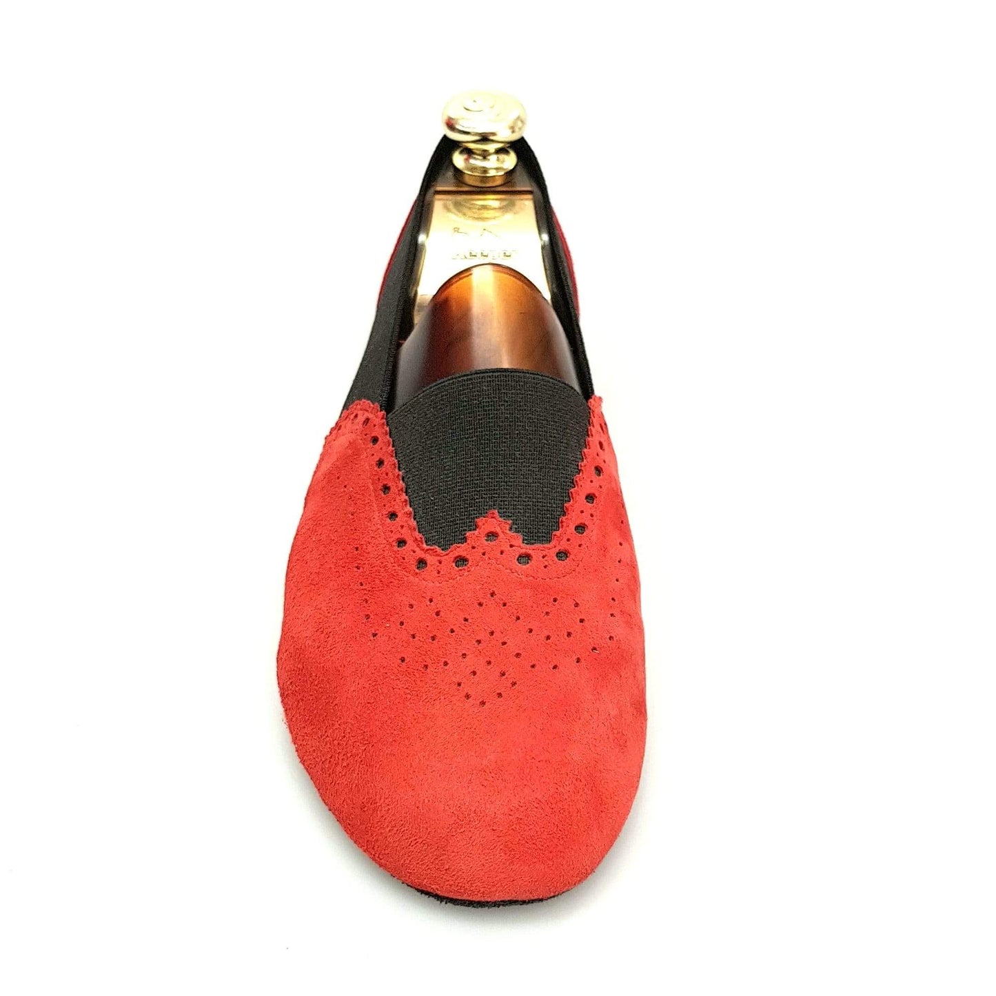 Scarpe jazz Roly Jazz 06 in camoscio rosso con elastico nero, suola bufalo confortevole e flessibile, ideale per danza.