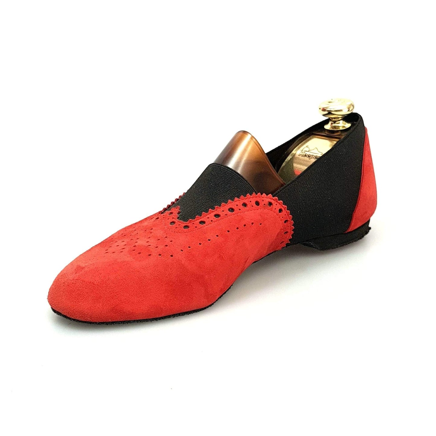 Scarpe jazz Roly Jazz 06 in camoscio rosso con elastico nero e suola bufalo, modello confortevole Flex.